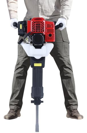 52CC Benzin Abbruchhammer, 20-55J Heavy Duty Abbruchhammer Stemmhammer für Beton,Beton Brecher Bohrhammer mit Anti-Vibrationshandgriff Inkl. Spitzmeißel & Flachmeißel