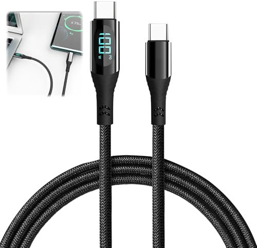 USB C to USB C Charger Cable, 100W USB C to USB C Cable Fast Charging with LED Display USB C Charging Cable Compatible with iPhone 15/15 Pro Max, MacBook Pro, iPad, Macbook, Samsung, Dell Laptop 1.2M