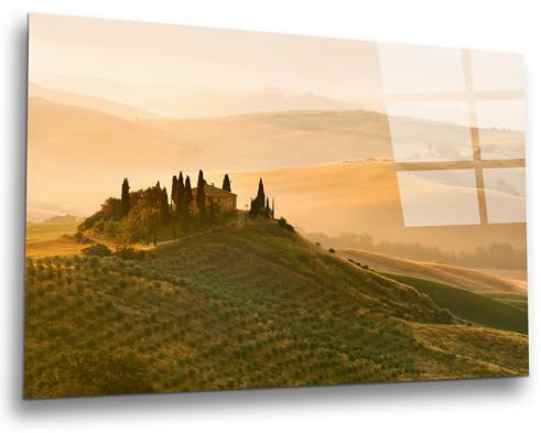 INDIGOS UG Luxus Glasbild - Toskana - 80x60 cm - ESG Echtglas bedruckt - Glasdruck - Wohnzimmer, Küche, Schlafzimmer, Badezimmer - Geschenk - Deko, Wandbild