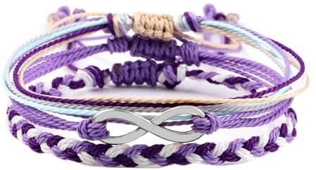Dsnyu Cord Bracelets for Women, Bracelet String Adjustable String Bracelets Braided for Birthday Purple 3Pcs