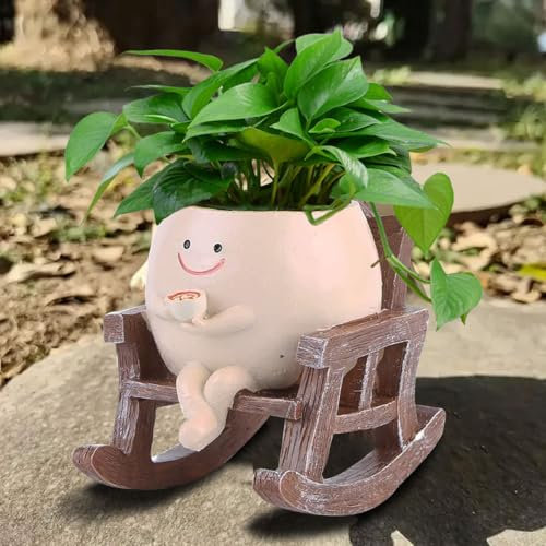 GTJEOI Blumentöpfe mit Schaukel Gesicht, Swing Face Übertopf, Lustige Blumentöpfe, Schaukelstuhl-Blumentopf mit Ablaufloch, Harz Pflanzgefäße für Innen Outdoor Dekorationen (B)