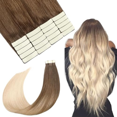 SURNEL Tape Extensions Echthaar, 16 Zoll Sandbraun bis Platinblond Remy Invisible 20pcs 50g Tape in Extensions 40cm (tape#8T60-40cm)