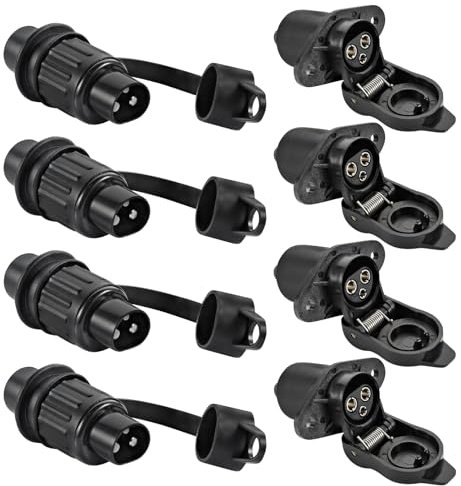 Enchufe de 3 polos para tractor de 12 V, 4 enchufes de 3 polos y enchufe de 3 pines, resistente al agua, 3 polos, enchufe para remolque DIN 9680, enchufe de 3 pines para camión, RV, coche, tractor