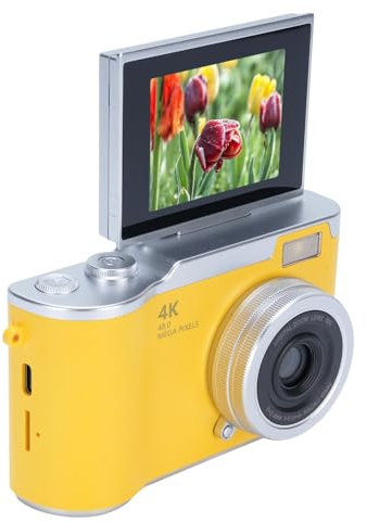 Digital Camera for Photography, 1080P 48MP Vlogging Camera with 2.4 Inch 180° Flip Screen, 8X Digital Zoom Compact Retro Camera (Yellow)