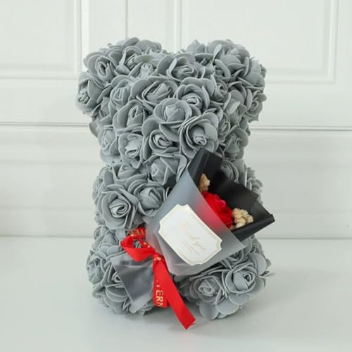 GDJIAYIYI Rose Teddy Bear,Rose flower Bear,Artificial Flower Bear, Bear Flower,Birthday Gift, for Women,Ladies,Girlfriends,Girls, Moms, Grandmothers, Fathers (Grey)