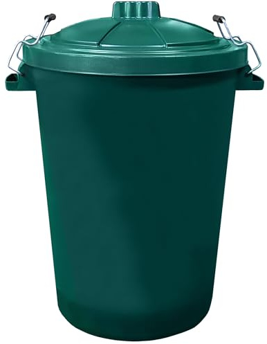 KetoBarrow Extra Large Dustbin with Clip Locking Lid Plastic Dustbin for Garden Waste Recycling or Animal Feed 80 Litre Green Garden Bin - 80L