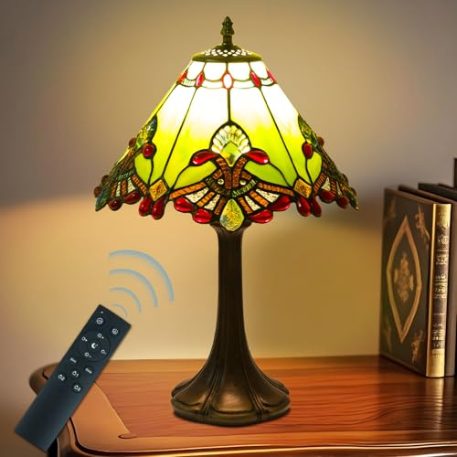 JHuiLap Lámpara de mesa estilo Tiffany de 12 pulgadas, lámpara barroca de vidrieras con control remoto, regulable y 3 temperaturas de color, lámparas de escritorio para dormitorio, granja, mesita de