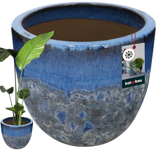KOTARBAU® Blumenkübel Höhe 31 cm ⌀ 37 cm Blumentopf Dunkelblau Keramik Pflanzkübel frostsicher Übertöpfe für draußen Flower Pot Outdoor & Indoor Pflanzkübel innen außen