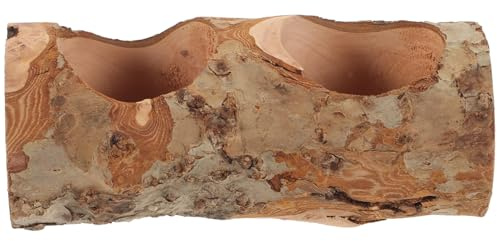 VILLFUL Horizontal Wooden Hamster Food Bowl Double Compartment Pet Food Dish for Guinea Pigs Rabbits Squirrels Easy to Natural Wood Design Compact Storage