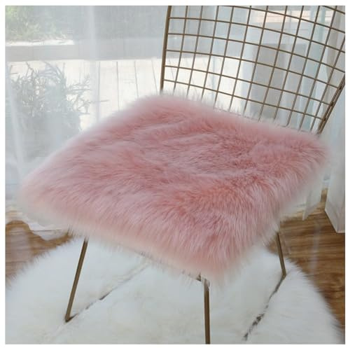 Mifeiwukawa Flauschiges zotteliges Stuhl-Sitzkissen, weiches Anti-Rutsch-Sitzkissen, Plüsch-Kunstfell, Schaffell, seidiges Sitzkissen, runde Stuhlkissen für drinnen (Y4, 50 x 50 cm)