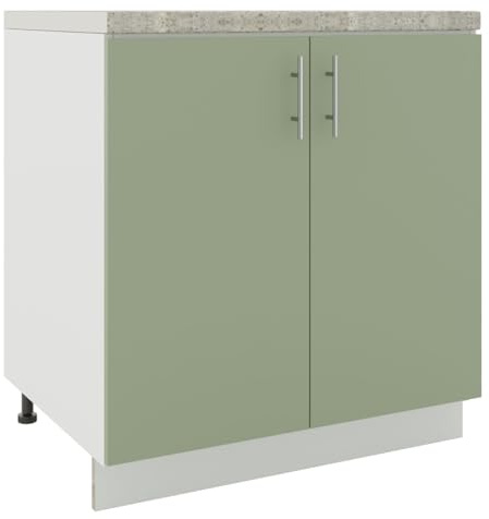JD Greta Adjustable Kitchen Base Unit - 800mm - Base Cabinet with Doors & Worktop - Sage Green Matt