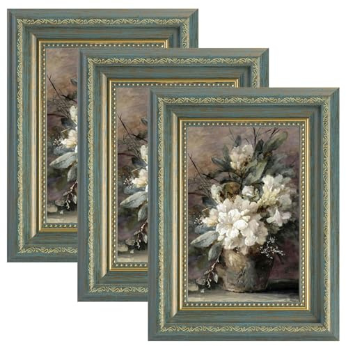 twirush 3 Stück Bilderrahmen Vintage Set, 13x18 cm Vintage Bilderrahmen, Fotorahmen zum Aufstellen und Aufhängen, Fotorahmen Grün für Wohnzimmer, Schlafzimmer, Büro Galerie