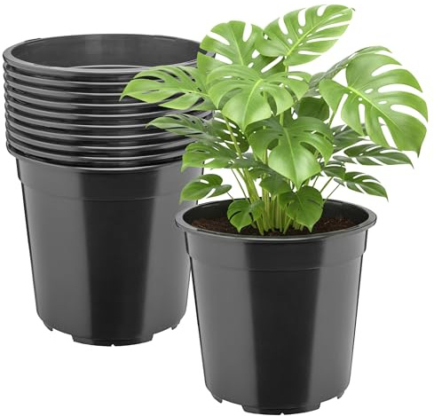 Garronda Pot de Fleur Rond Haut Plastique Ø24 x 22 cm (7L) - Lot 10 Godets Semis Pot Culture Profond Drainage Résistants Intempéries pour Plantes Pépinière Jardin Serre Intérieur Extérieur GD-0203