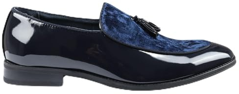 Infinity Leather Dolcetto Herren-Slipper aus marineblauem Samt mit Quasten, formelle Lackschuhe