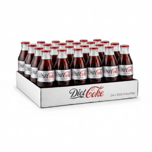 Diet Coke Carbonated Cola Drink, No Calories, Glass Bottles, 200ml, Pack of 24