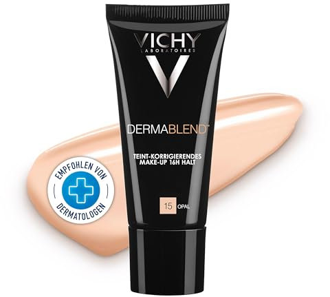 Vichy Dermablend, Teint-korrigierendes Make-up, Foundation bei empfindlicher und unreiner Haut, Ohne Maskeneffekt, Parfümfrei, Farbton: 15 opal, 30 ml