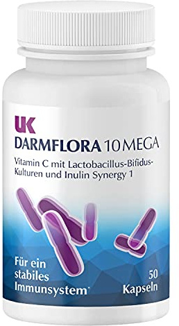 UK Darmflora 10 Mega Kapseln vegan – Hochdosierter Darmflora Komplex mit Laktobazillus-Bifidus-Kulturen + Inulin Synergy 1 & Vitamin C zur Stärkung des Immunsystems
