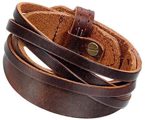 Flongo Lederarmband Männer Groß Armband Herren Armreif, Leder Armband Armreif Manschette Braun Verstellbar Motorradfahrer Biker Herren-Accessoires