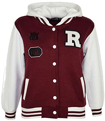 A2Z 4 Kids Boys Girls Hooded Varsity - B.B Wine 7-8 | Contrast Sleeve Outerwear With Ribbed Trim For Everyday Comfort