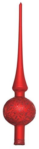 Christbaumspitze Glas 30cm mit Ornamenten mundgeblasen handbemalt Weihnachtsbaumspitze rot