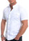 D&R Fashion Men's Shirt with Short Sleeve Grandad Collar and Decorative Vertical Lines White