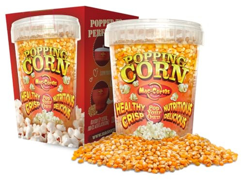 MacCorns USA Top Grade Popping Corn - 1 Litre Tub American Kernels for Popcorn Makers, Traditional Popping & Popcorn Machines - Boxed, Resealable & Reusable