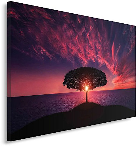 Feeby. Wandbild - 1 Teilig - 40x60 cm, Leinwand Bild Leinwandbilder Bilder Wandbilder Kunstdruck, SONNENUNTERGANG, LANDSCHAFT, NATUR, VIOLETT