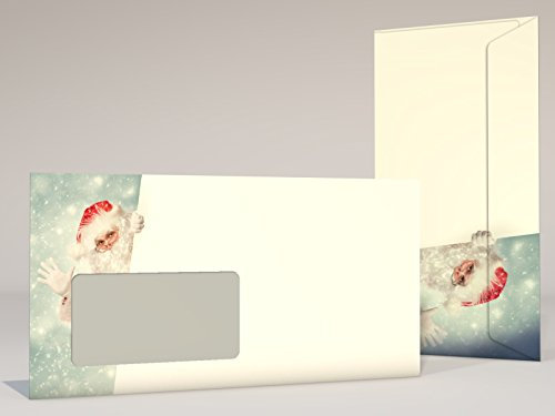 Weihnachts-Briefumschläge mit Fenster DER Weihnachtsmann, 10er-Set, DIN-Lang, passend zum Motivpapier DER Weihnachtsmann