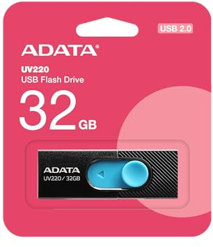 ADATA 32GB UV220 USB 3.0 Clé USB 3.0 Noir/Bleu – Clé USB Flash Drives, AUV220-32G-RBKBL (DashDrive – USB Drives Backward Compatible avec USB 2.0)