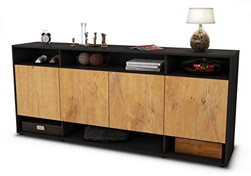 Stil.Zeit Sideboard Felia, Korpus anthrazit matt, Front Holz-Design Eiche (180x79x35cm) Push-to-Open Technik