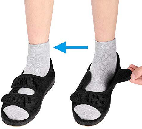 ITODA Femme Chaussures pour Diabétiques Pantoufles Orthopédiques en Viscoélastique Bout Ouvert Elargissement Chausson Réglable Antidérapant pour Pieds Gonflés Oedème Noir 2 38 EU 7 US