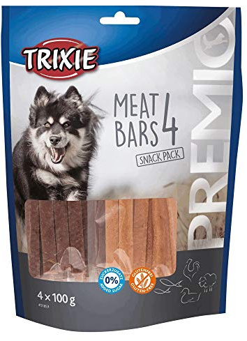 TRIXIE Premio 4 Meat Bars Snack Pack - Vier leckere Sorten: Huhn, Ente, Lamm und Lachs - Glutenfrei - ohne Zuckerzusatz - Fleischgehalt 91% - 4 x 100 g - 31853