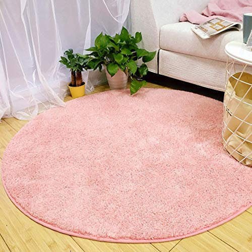 FANSU Tapis Rond Interieur Chambre à Coucher Salon Paillasson d'Entrée Décorent, Tapis en Peluche Courte Anti Slip Absorbant Antidérapant Lavable (100cm,Rose)