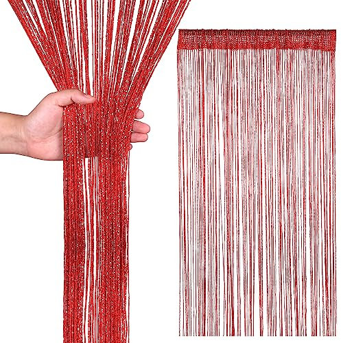 Trimming Shop Paillette Corde Rideaux Fly Écran Pièce Diviseur Frange Panneau Spaghetti Gland Rideau pour Porte,Windows,Portes,Maison Décoration,Événement Décoration,200cm x 90cm - Rouge, 200cm x 90cm