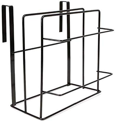 Metal Under Cabinet Kitchen Shelf Over Door Hanging Rack Chopping Cutting Board Holder Stand Bakeware Cookware Towel Storage Organizer Pot Lid Rack (Black)