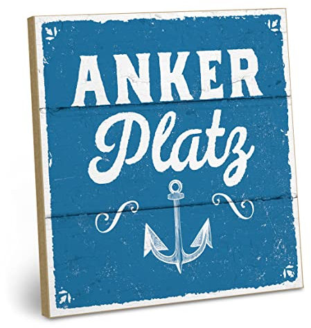 ARTFAVES® Wandbild Holzschild mit Spruch - Ankerplatz - Türschild Retro Vintage Deko Bild Geschenk - Zuhause, Nordsee, Meer, Strandhaus, maritim