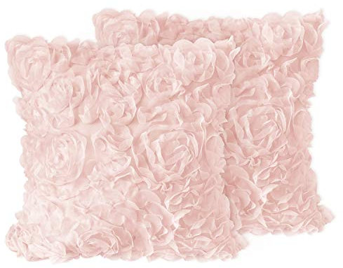 Sweet Jojo Designs Dekorative Dekokissen mit rosafarbenem Rosenmotiv, 2 Stück, einfarbig, hellrosa Blume, luxuriös, elegant, Prinzessin, Vintage, Boho, Shabby-Chic, luxuriös, glamourös, hochwertige
