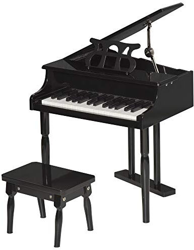HOMCOM Piano de Cola Infantil de Madera con 30 Teclas Taburete y Atril de Partituras Piano para Niños Instrumento Musical Didáctico 52x50x49 cm Negro