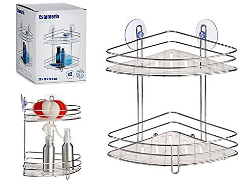 Clixde Mensola doccia con ventosa, 2 ripiani, mensola doccia senza foratura, forte ventosa portasapone in acciaio inox gomma ABS per bagno doccia 26 x 20 x 8 cm