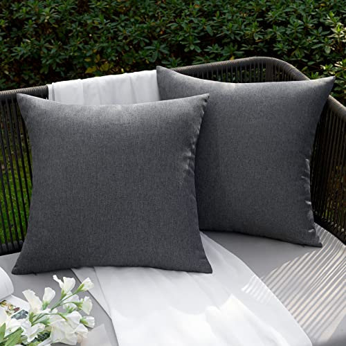 EMEMA Kissenbezug Outdoor Wasserdicht Sofakissen Wasserfest Dekokissen Kissenbezüge Dekorativ Kissen Kissenhülle aus Polyster für Garten Sofa Wohnzimmer Bett 2er Set 50x50 cm Dunkelgrau