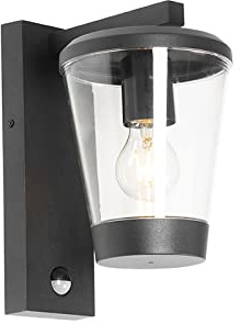 Qazqa Modern außen Wandleuchte, Außenlampe mit Bewegungssensor, Wandlampe für den Garten - Joren - Schwarz, max. 40W, Geeignet für LED, 16cm, IP44, Rund