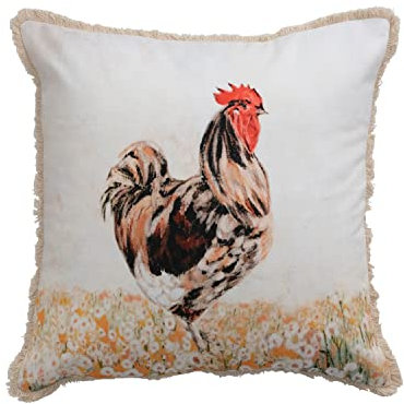 Creative Co-Op Kissen mit Hahn- und Wimpernfransen, Baumwolle, 45,7 x 45,7 x 5,1 cm, Mehrfarbig