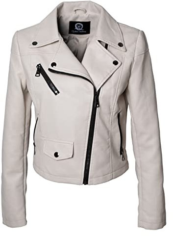 QUEEN HELENA Chiodo Giacca in Ecopelle Giubbino Corto Borchiato Giacchetta Biker Comoda Casual Leggera Donna Y3005 Beige L