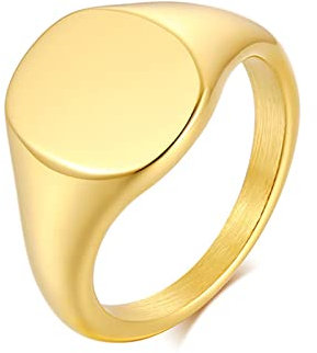 Bishilin Edelstahl Ring Frauen, Gold Ring Personalisiert Siegelring Poliert 12MM Freundschaftsring Paterring mit Gravur für Damen Gr.60 (19.1)