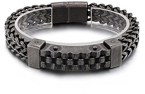 Wycian Armband Schwarz Frauen, Armband Männer Edelstahl Uhrenarmband Im Hip-Hop-Stil Breit 11mm Lang 21.5cm
