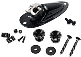 Alnicov Ensemble de matériel pour guitare électrique, arbre à cordes de guitare, bouton de sangle et plaque de prise jack chargée avec vis de montage pour pièces de rechange de guitare, noir