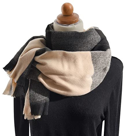 Damen Schal Winter Kariert Groß Weich Plaid Fransen Tartan Lang Warm XXL Karo Elegant Herbst Deckenschal Halstuch Poncho