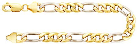 EDELIND Bracelet Figarokette Gold 585 | 5,7 mm | Länge 21 cm | Armkette Gold Echtgold 14 Karat | Bicolor Goldarmband Herren Echtgold | Armband Herren hohl Gelbgold/Weißgold | Schmuck Geschenk Box