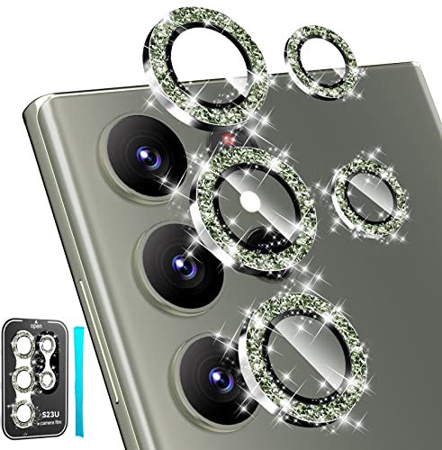 imluckies Camera Lens Protector for Samsung Galaxy S23 Ultra, [Shiny Diamond] Ultra HD Tempered Glass Anti-Scratch 9H with Aluminum Alloy Edge Camera Protector 2023, Green