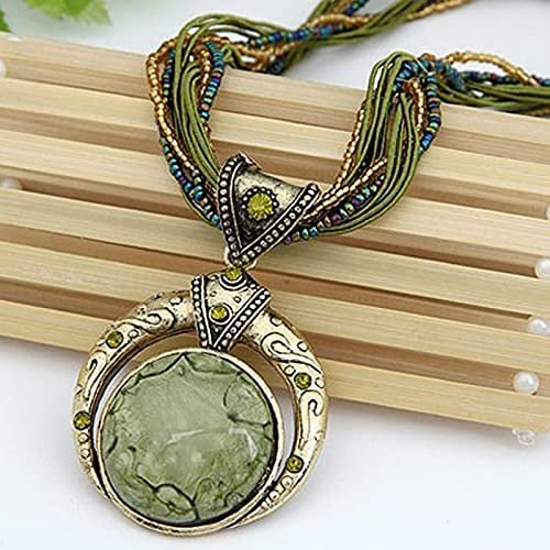 Bysonglezai Halskette Pulloverkette Damen Langkettige Frauen Necklace Vintage Halskette Schmuck Mode Beliebte Retro Böhmen Stil Mehrschichtige Perlen Kette Kristallkorn Anhänger Halskette